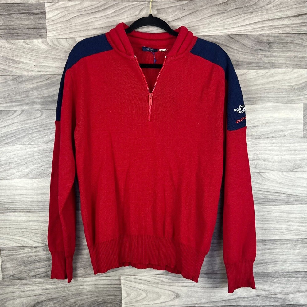 Vintage The North Face Extreme Sweater Men Large Red Navy Knit Half-Zip Pullover